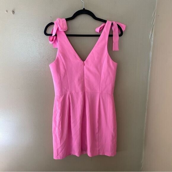 Amanda Uprichard Allora Dress Shocking Pink mini shoulder bows Revolve M - Picture 8 of 8